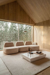 Modulinė sofa DZORELA – bendras vaizdas, Jasnobrązowy šenilasowy