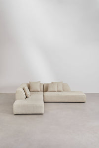 Kampinė sofa KARDENA su gultu ir pufu – kitu rakursu