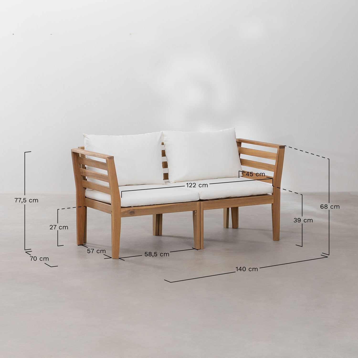 Sofa MODULO, two-seater with armrests, terracotta
