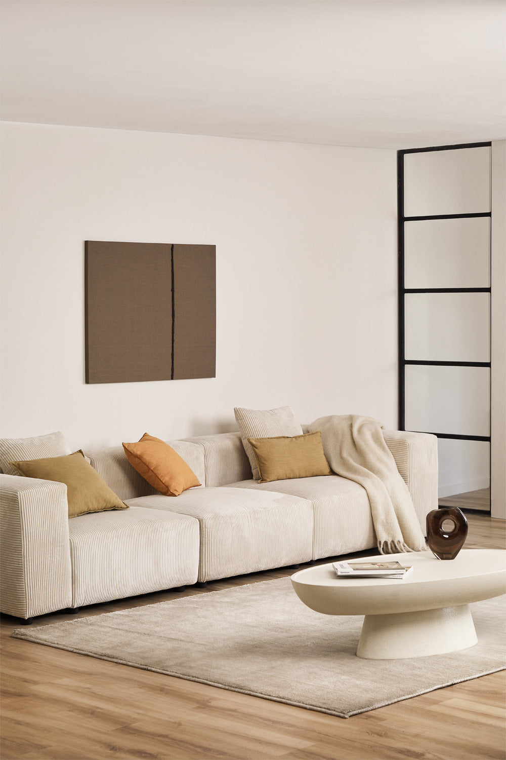 Modulinė sofa BRUNENA, smėlio spalvos velvetas, 3 dalys, 315 cm