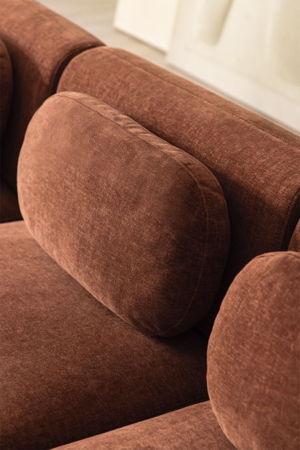 Modulinė sofa KOKETERA, rūdžių spalvos šenilas, 3 dalys, 278 cm interjere