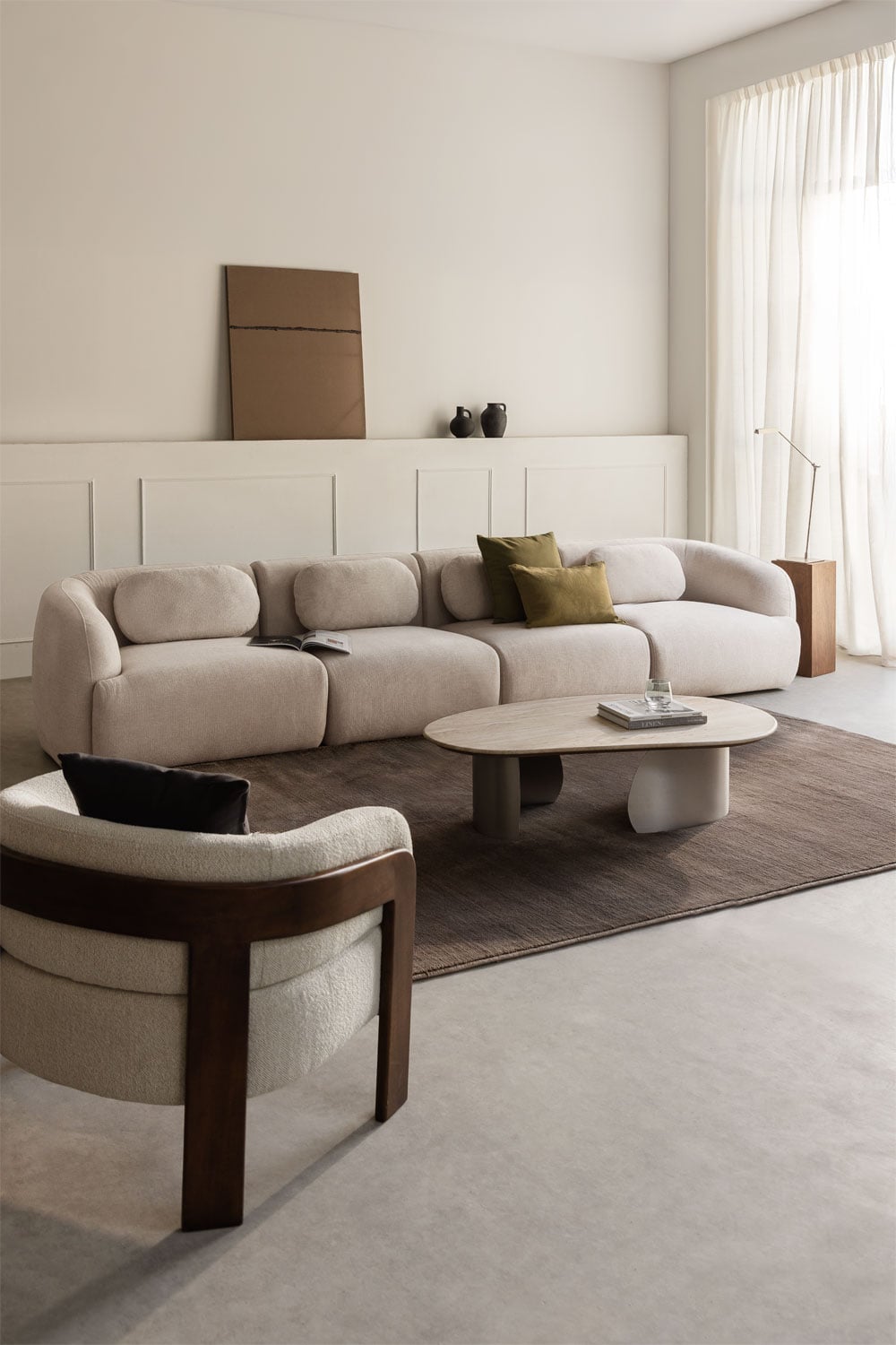 Modulinė sofa KOKETERA baltame fone, kreminio šenilo