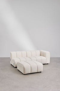 Kampinė sofa ELIOTA iš priekio boucle audinys