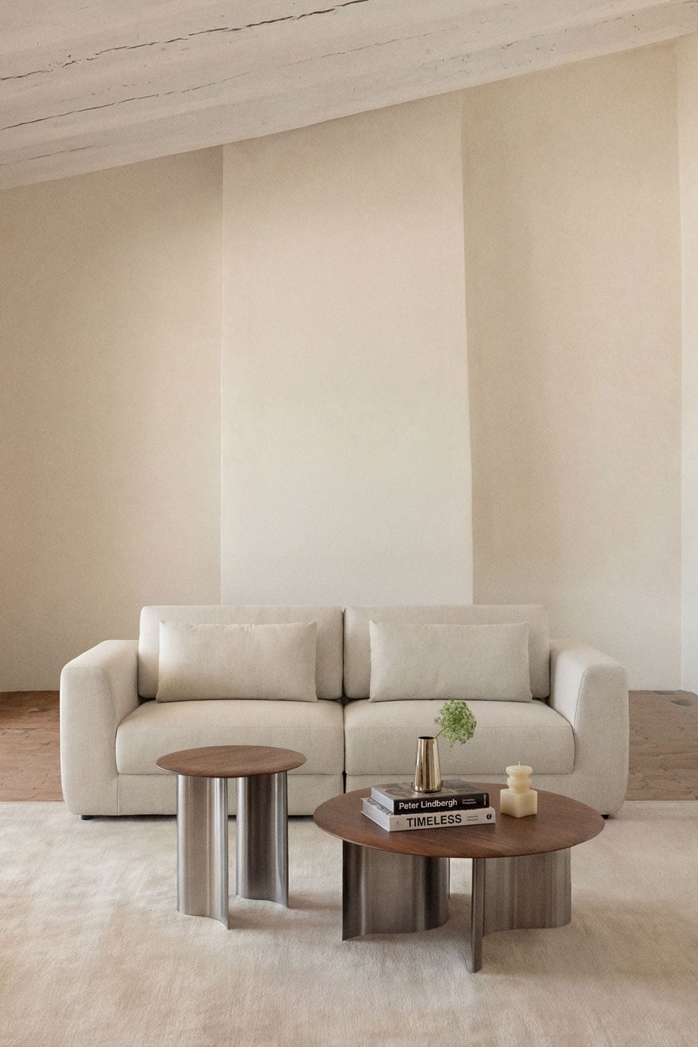 Modulinė sofa KATALENA iš priekio, kreminis šenilas šenilo audinys