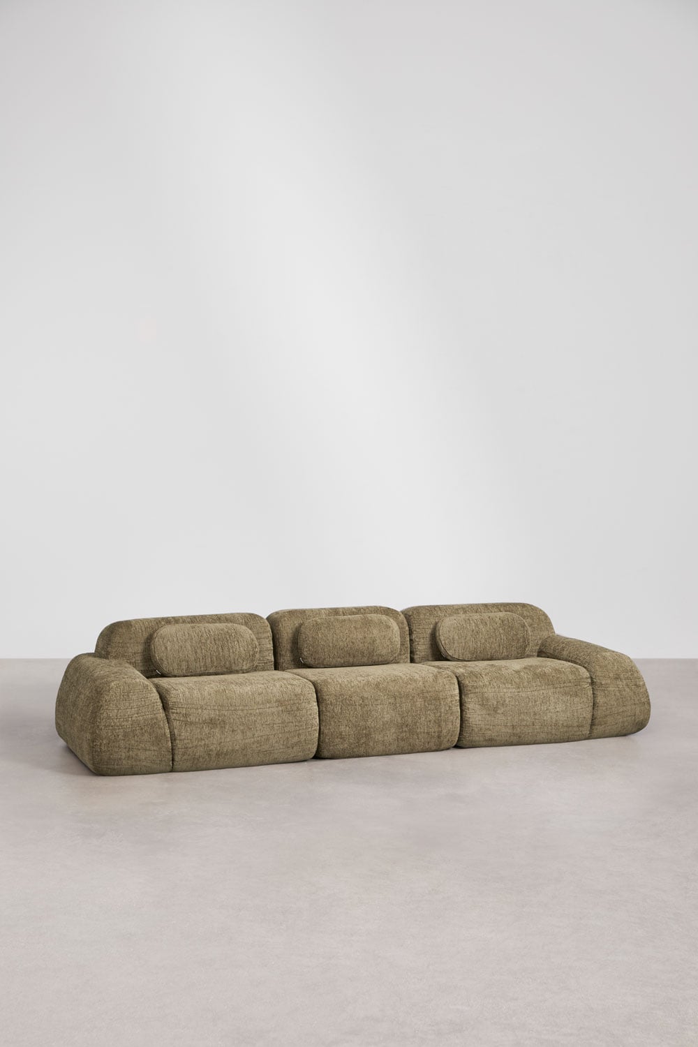 Modulinė sofa MERIDENA visu dydžiu, šalavijo žalia storas šenilo audinys