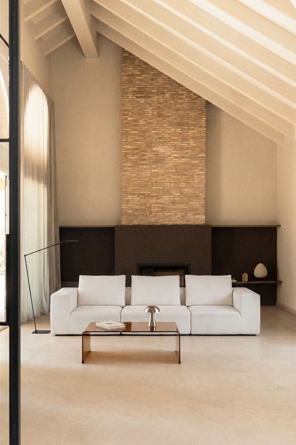 Modulinė sofa KENDALA, kreminis boucle, 2 dalys su pufu