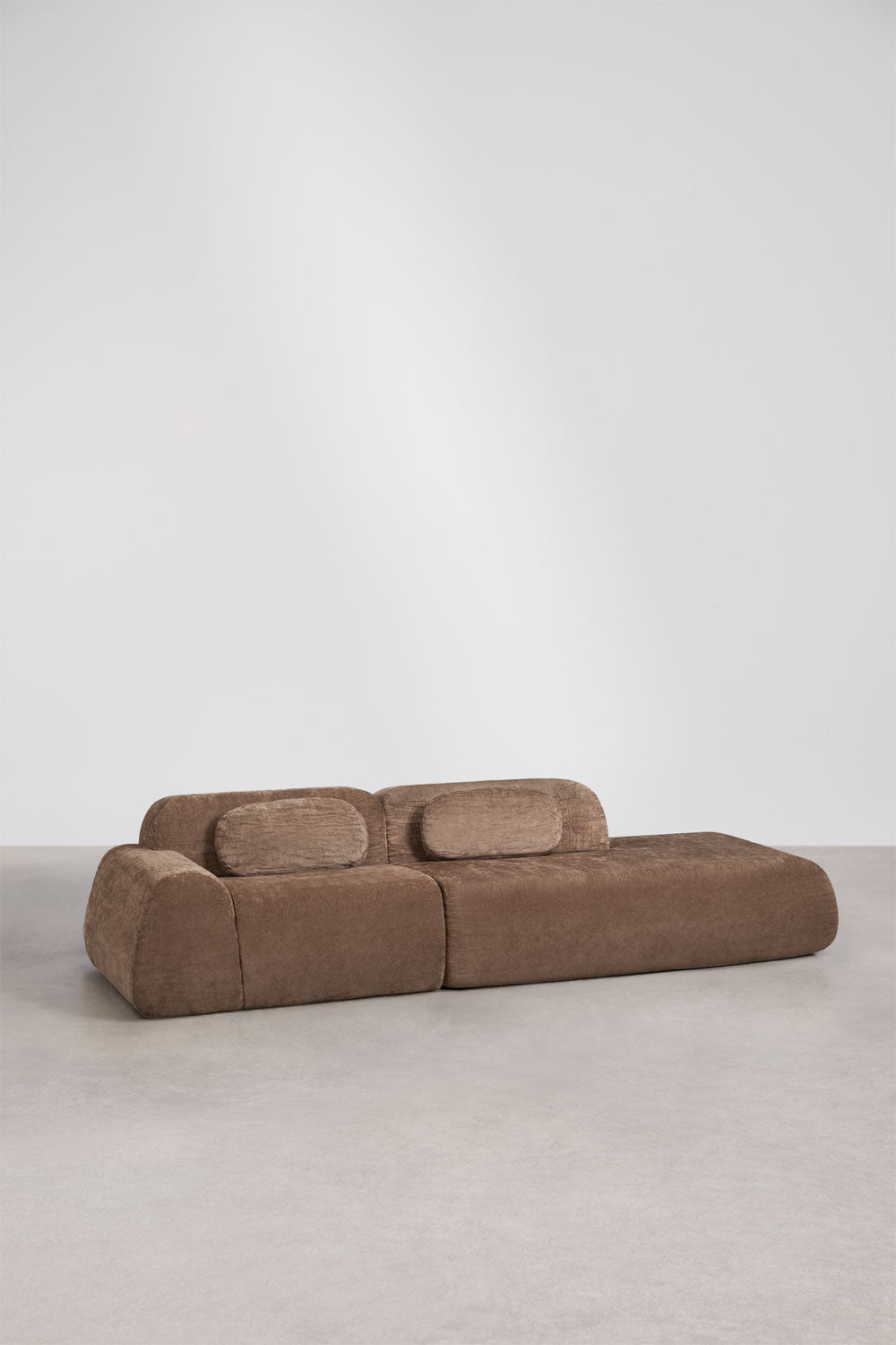 Modulinė sofa MERIDENA, ruda virvelė, 2 dalys su dešiniuoju gultu