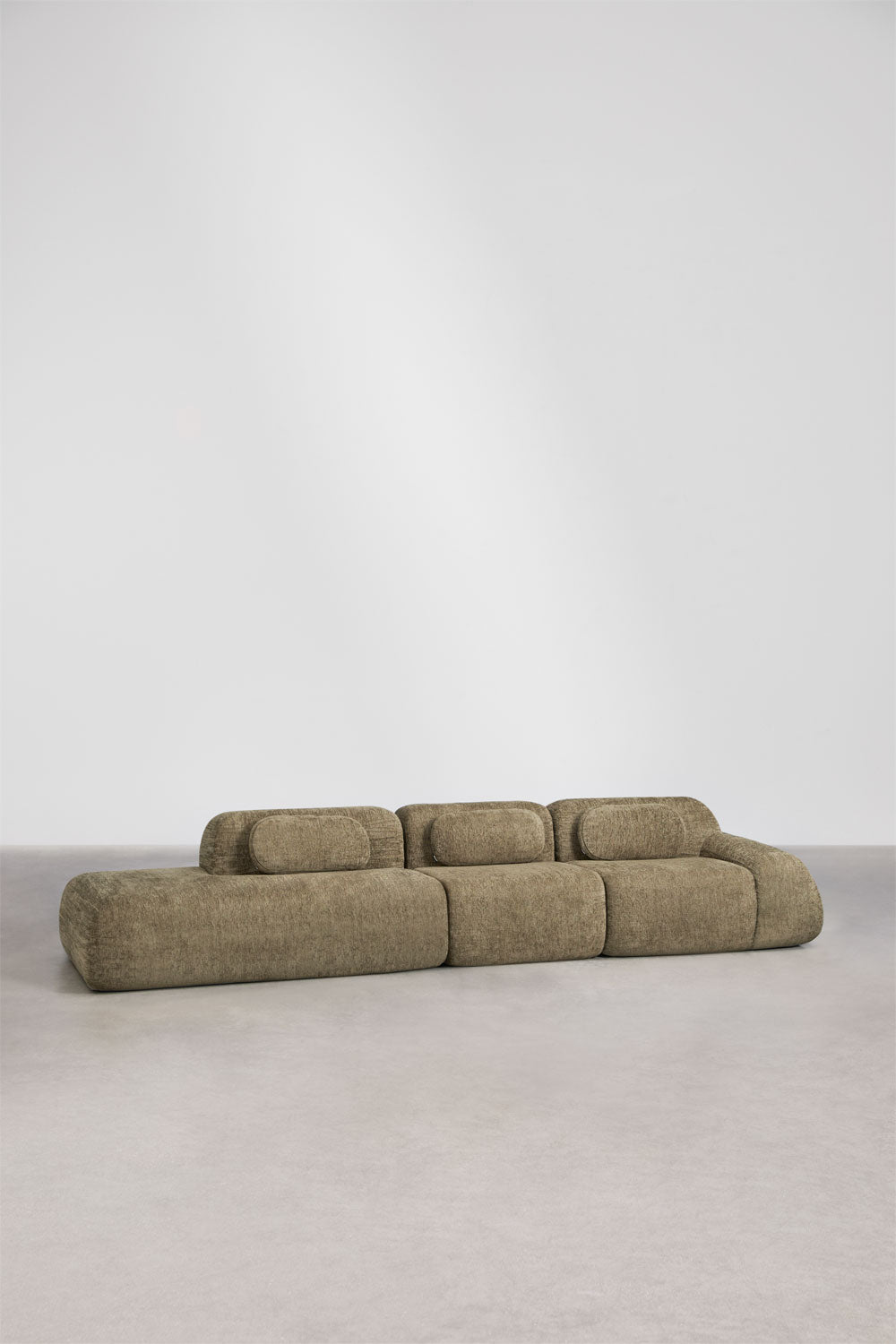 Modulinė sofa MERIDENA, šalavijo žalia, 3 dalys su kairiuoju gultu