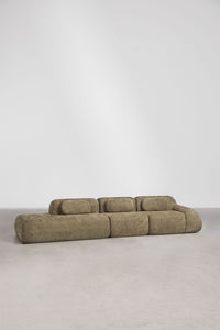 Modulinė sofa MERIDENA, šalavijo žalia, 3 dalys su kairiuoju gultu