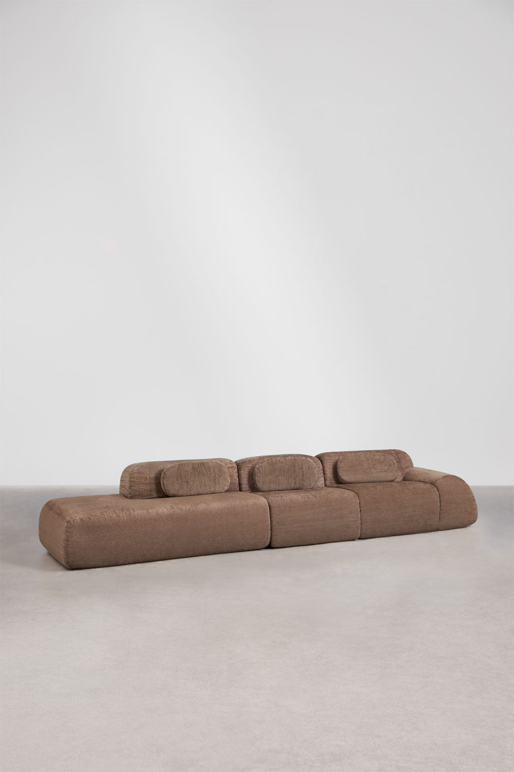 Modulinė sofa MERIDENA, ruda virvelė, 3 dalys su kairiuoju gultu