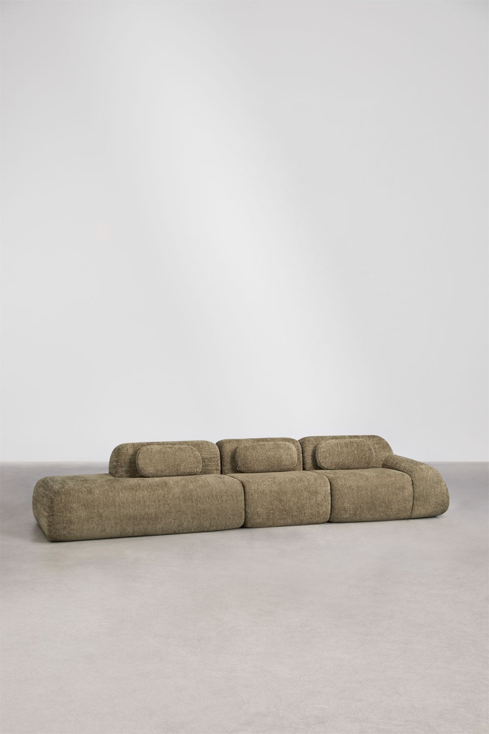 Modulinė sofa MERIDENA visu dydžiu, šalavijo žalia storas šenilo audinys