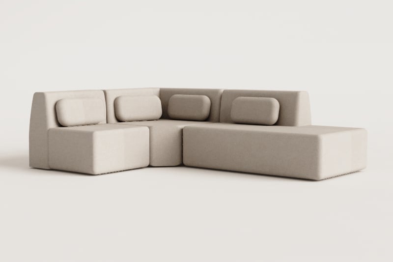 Modulinė kampinė sofa MERIDENA apvalintų formų detalė