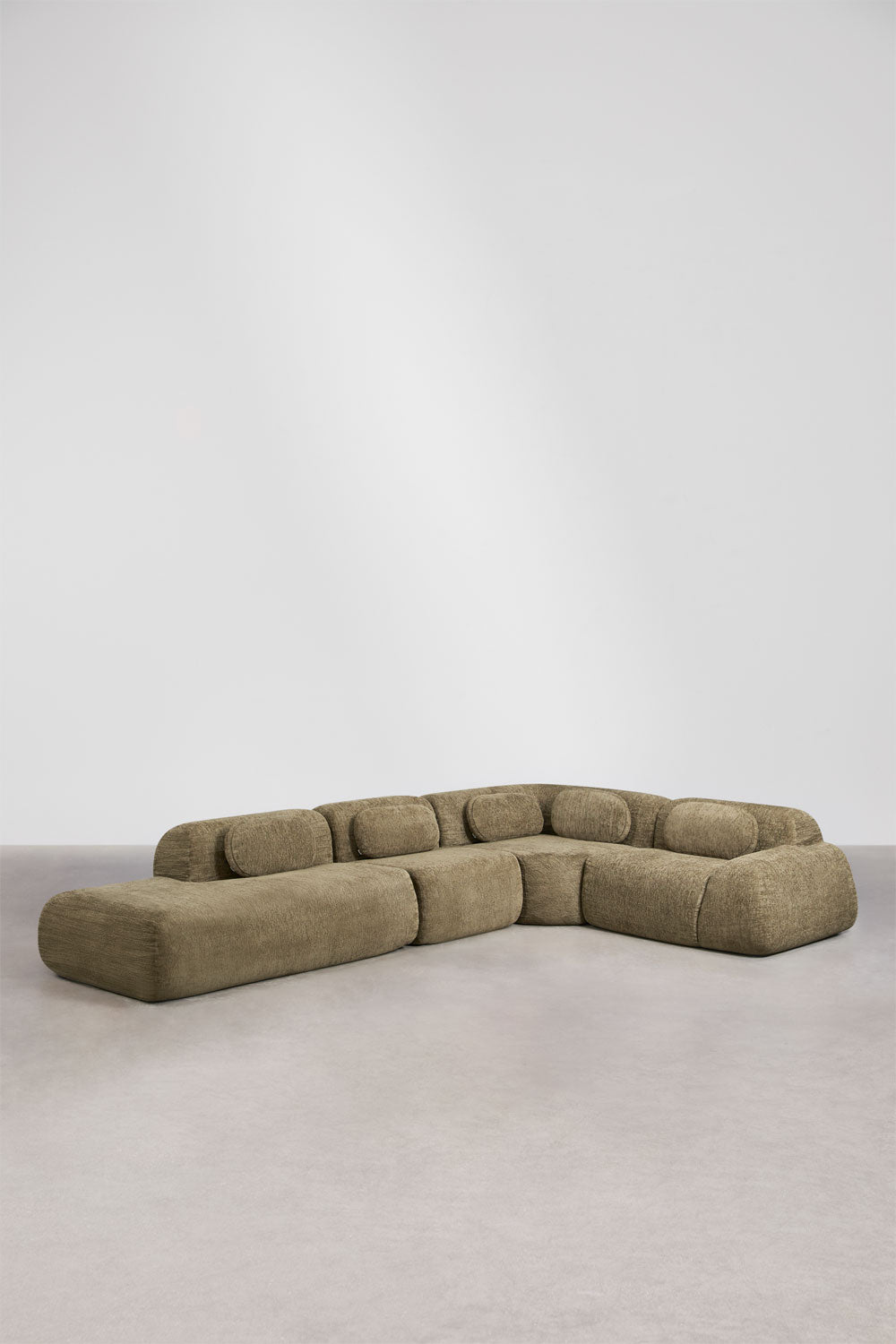 Modulinė kampinė sofa MERIDENA, šalavijo žalia, 374 cm, kairė
