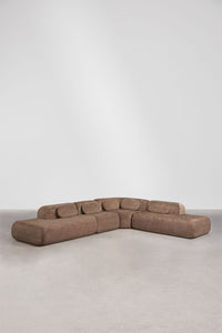 Modulinė kampinė sofa MERIDENA, ruda virvelinė tekstūra, dvigubas gultas