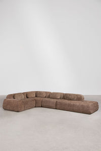 Modulinė kampinė sofa MERIDENA visu dydžiu, ruda virvelinė tekstūra šenilo tipo audinys