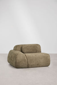 Modulinė kampinė sofa MERIDENA bendras vaizdas iš šono, šalavijo žalia šenilo tipo audinys
