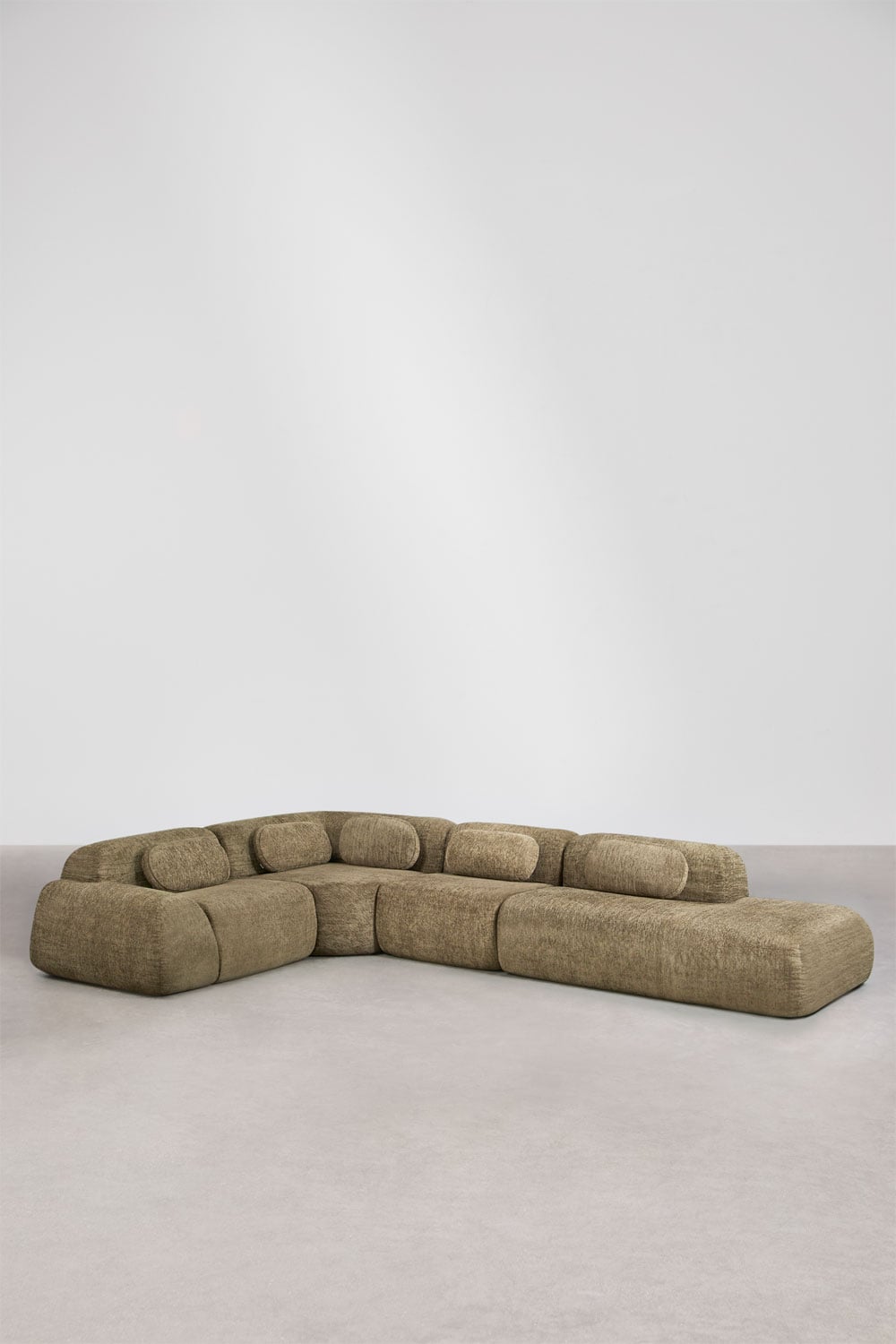 Modulinė kampinė sofa MERIDENA, šenilo tipo audinys, šalavijo žalia spalva
