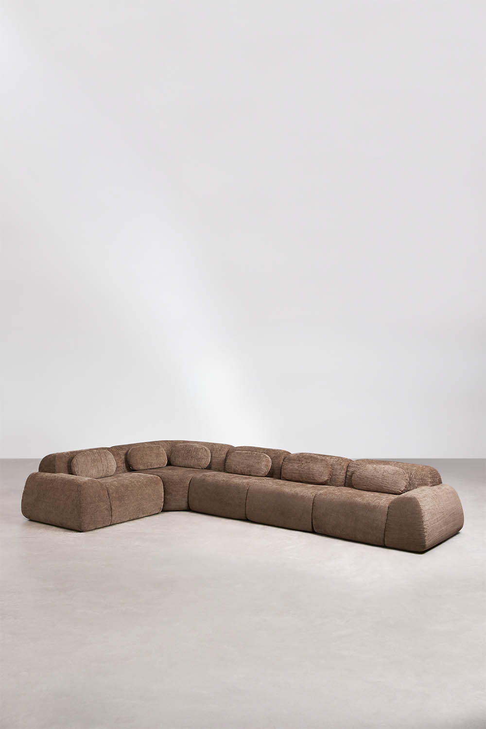 Modulinė kampinė sofa MERIDENA, ruda virvelinė tekstūra, 5 dalys
