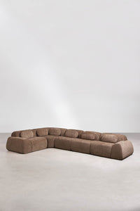 Modulinė kampinė sofa MERIDENA, ruda virvelinė tekstūra storas šenilo audinys