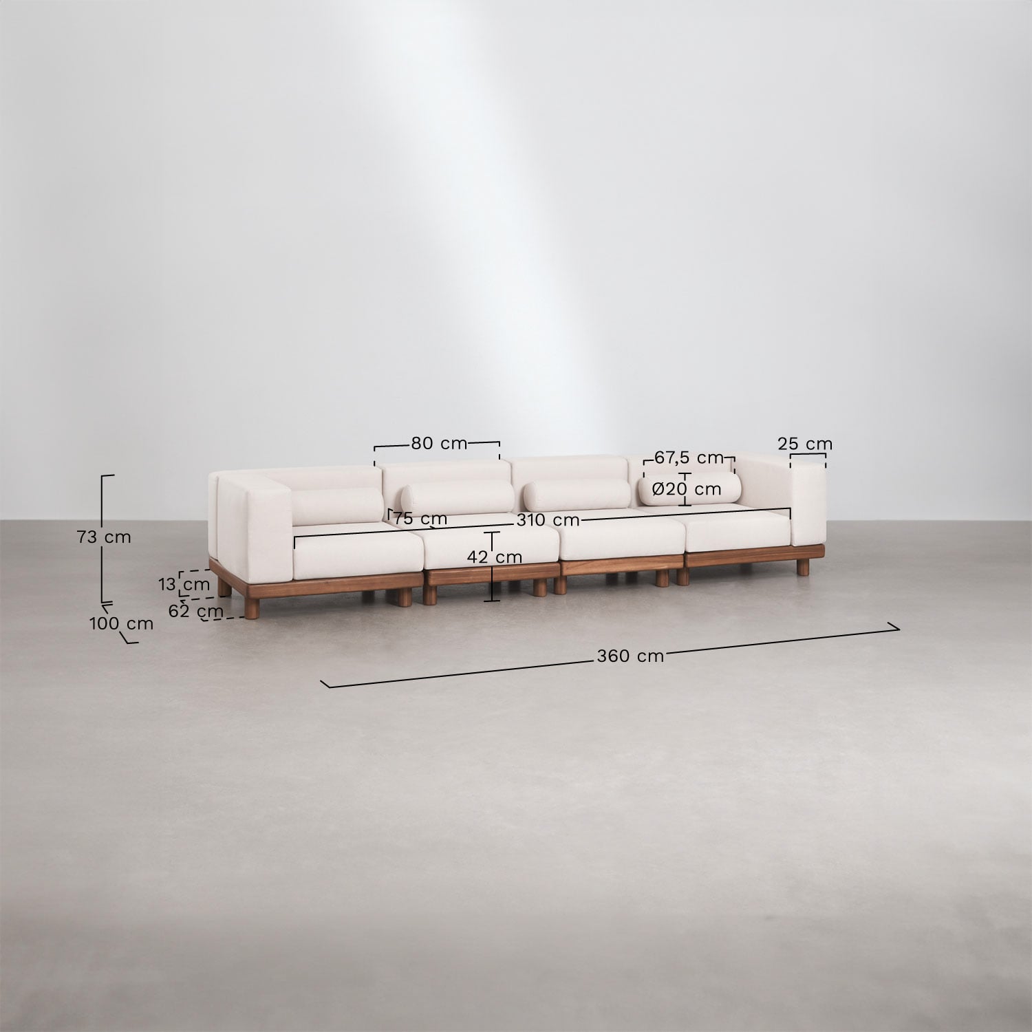 Modulinė 4 dalių lauko sofa KORKO su kampais, akacija