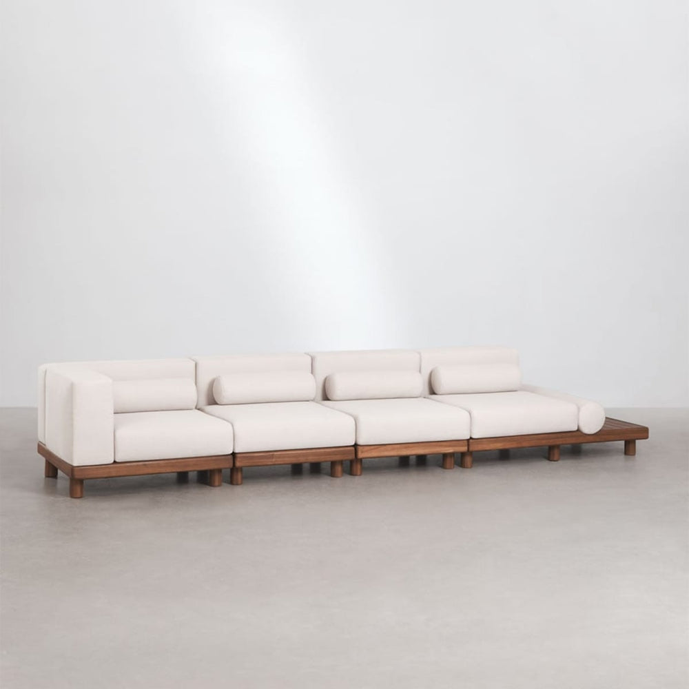 Outdoor sofa KORKO with corner and side table, 4 pcs, acacia