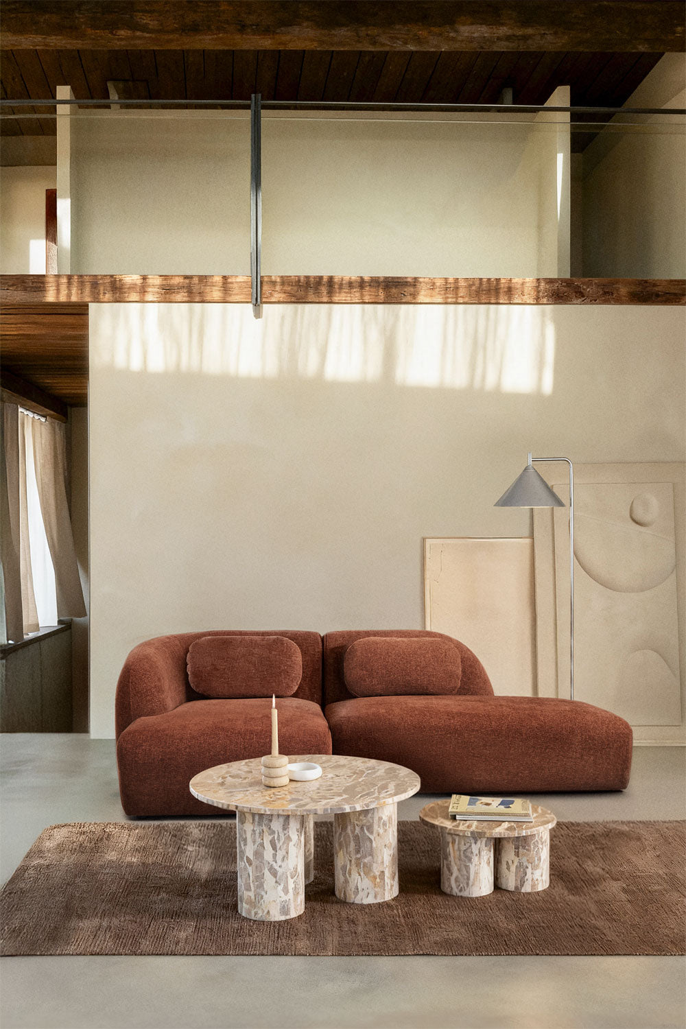 Modulinė sofa KOKETERA, rūdžių spalvos šenilas, sofa su 2 gultais