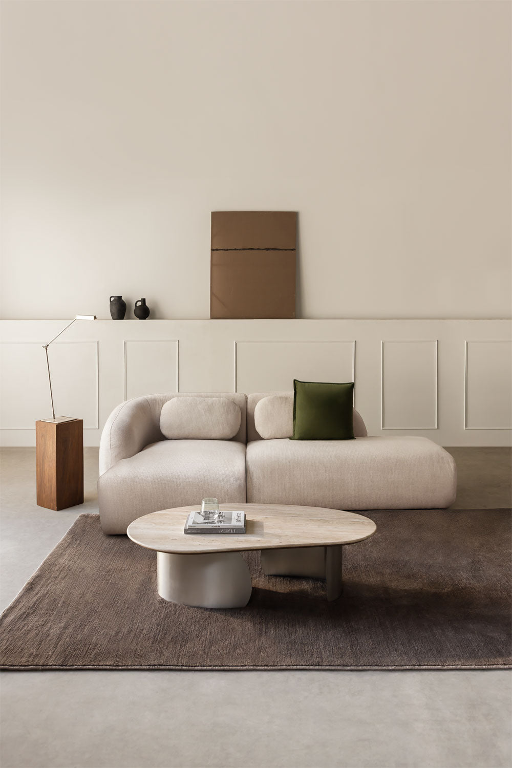 Modulinė sofa KOKETERA, kreminis šenilas, sofa su 2 gultais