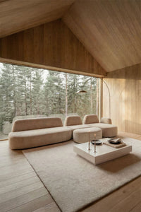 Modulinė sofa DZORELA, rudas šenilas, 3 dalys su kampu ir pufu