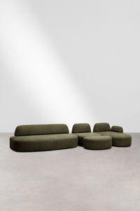Modulinė sofa DZORELA iš priekio, karinės žalios šenilo