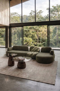 Modulinė sofa DZORELA – bendras vaizdas, karinės žalios spalvos audinys poliesterio audinys