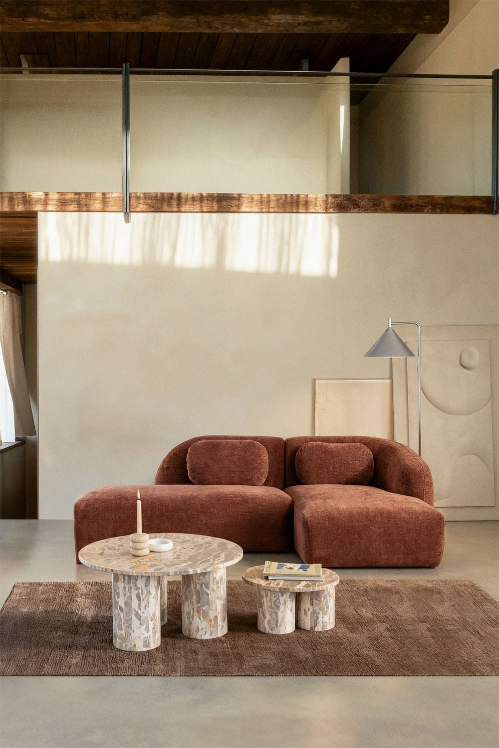 Modulinė sofa KOKETERA, šenilo audinys, rūdžių spalvos šenilas spalva