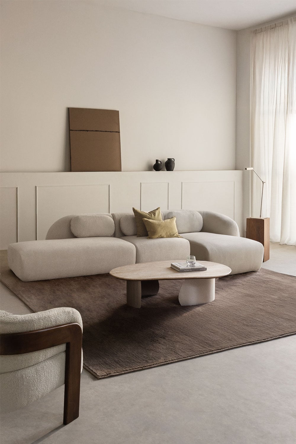 Modulinė sofa KOKETERA kreminis šenilas spalvos, šenilo audinys