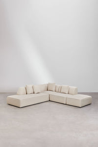 Modulinė kampinė sofa KARDENA su gultu ir pufu, kreminis šenilas, 3 dalys