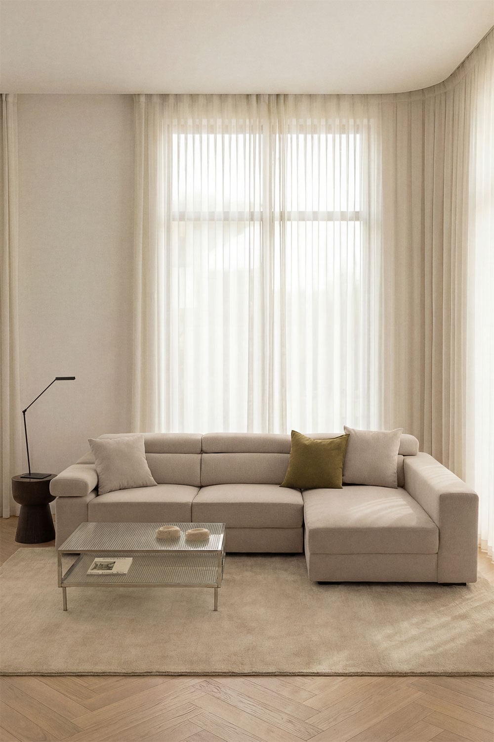 Kampinė sofa ARAMENA, poliesterio audinys, smėlio spalvos audinys spalva