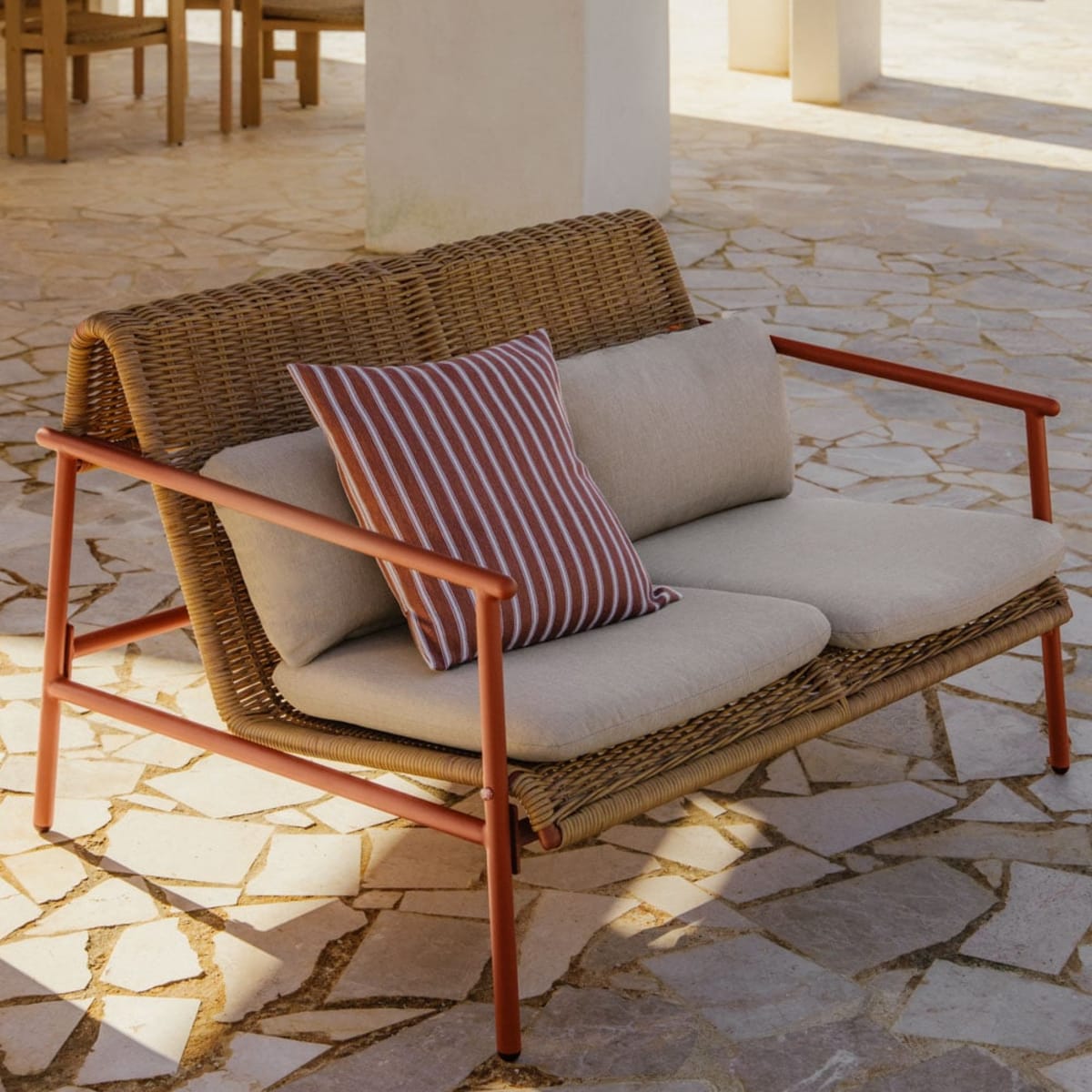 Dvivietė lauko sofa RATANO, ratanas, terakota
