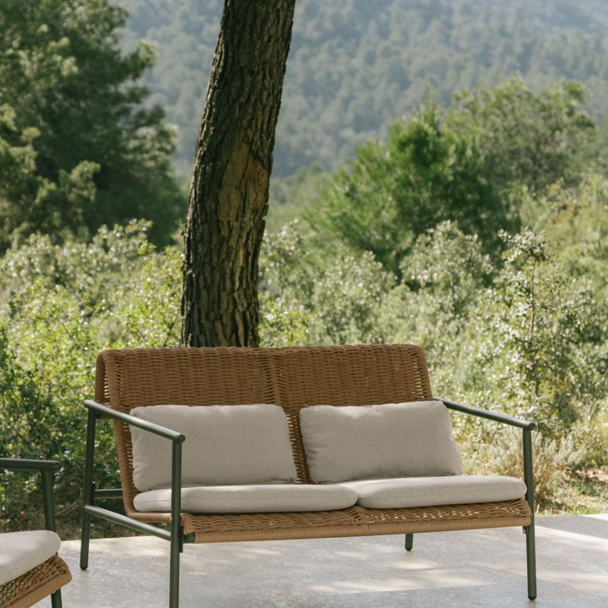 RATANO outdoor two-seater sofa, rattan, olive green