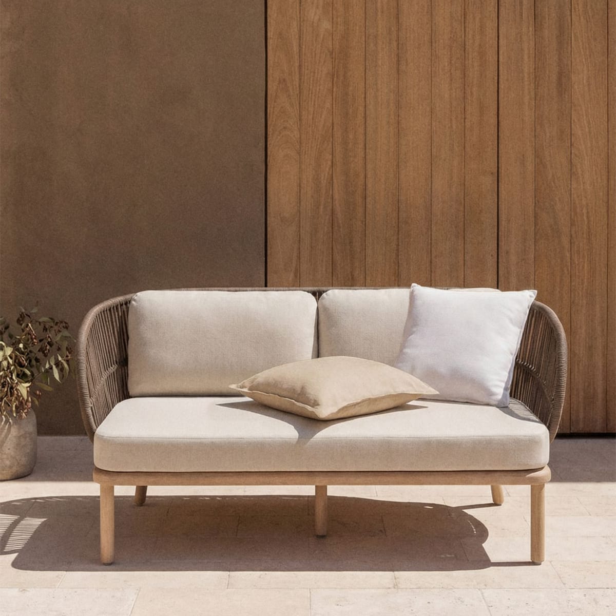 CORAL outdoor two-seater sofa, acacia, chocolate brown