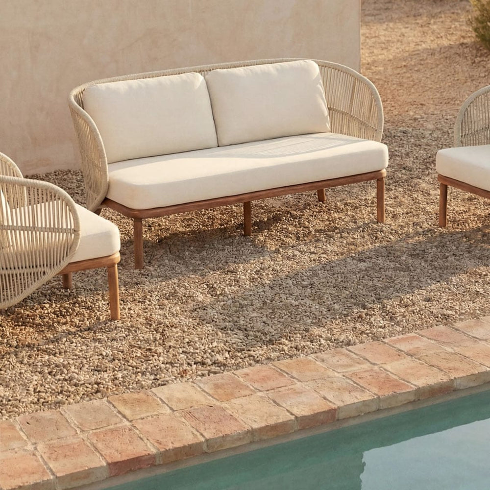 Outdoor two-seater sofa CORAL, acacia, cream