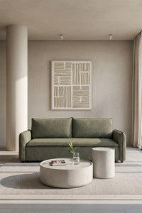 Sofa-lova DROVENA iš priekio, šalavijo žalios spalvos boucle boucle audinys