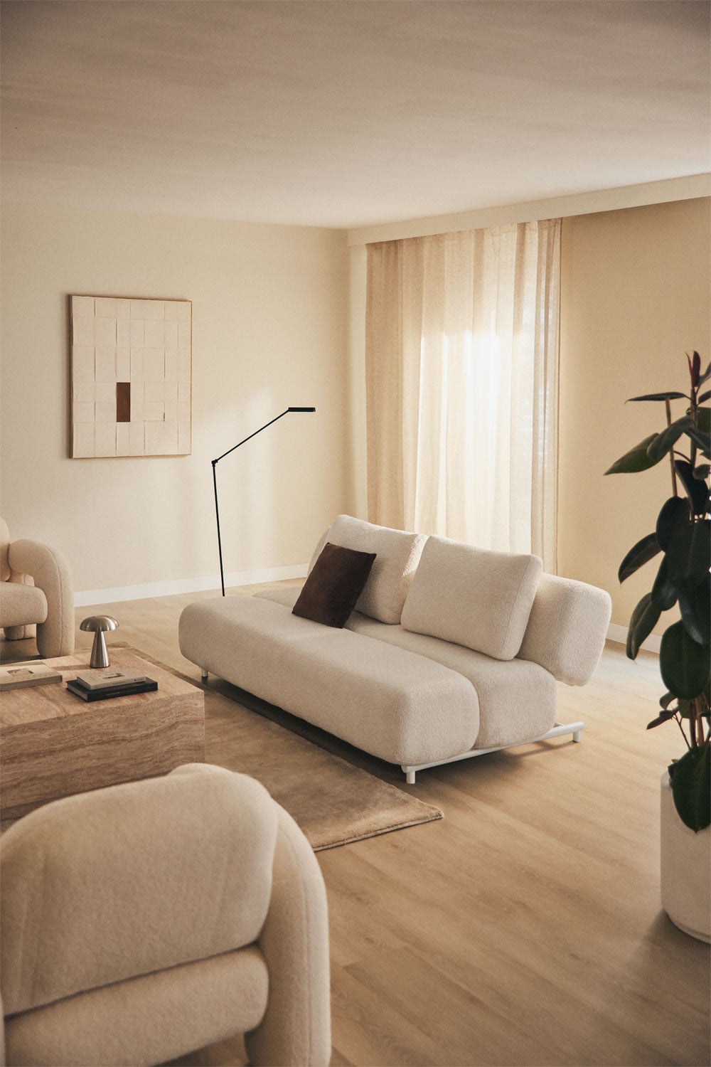 Sofa-lova MAJAMA visu dydžiu, baltas boucle boucle audinys