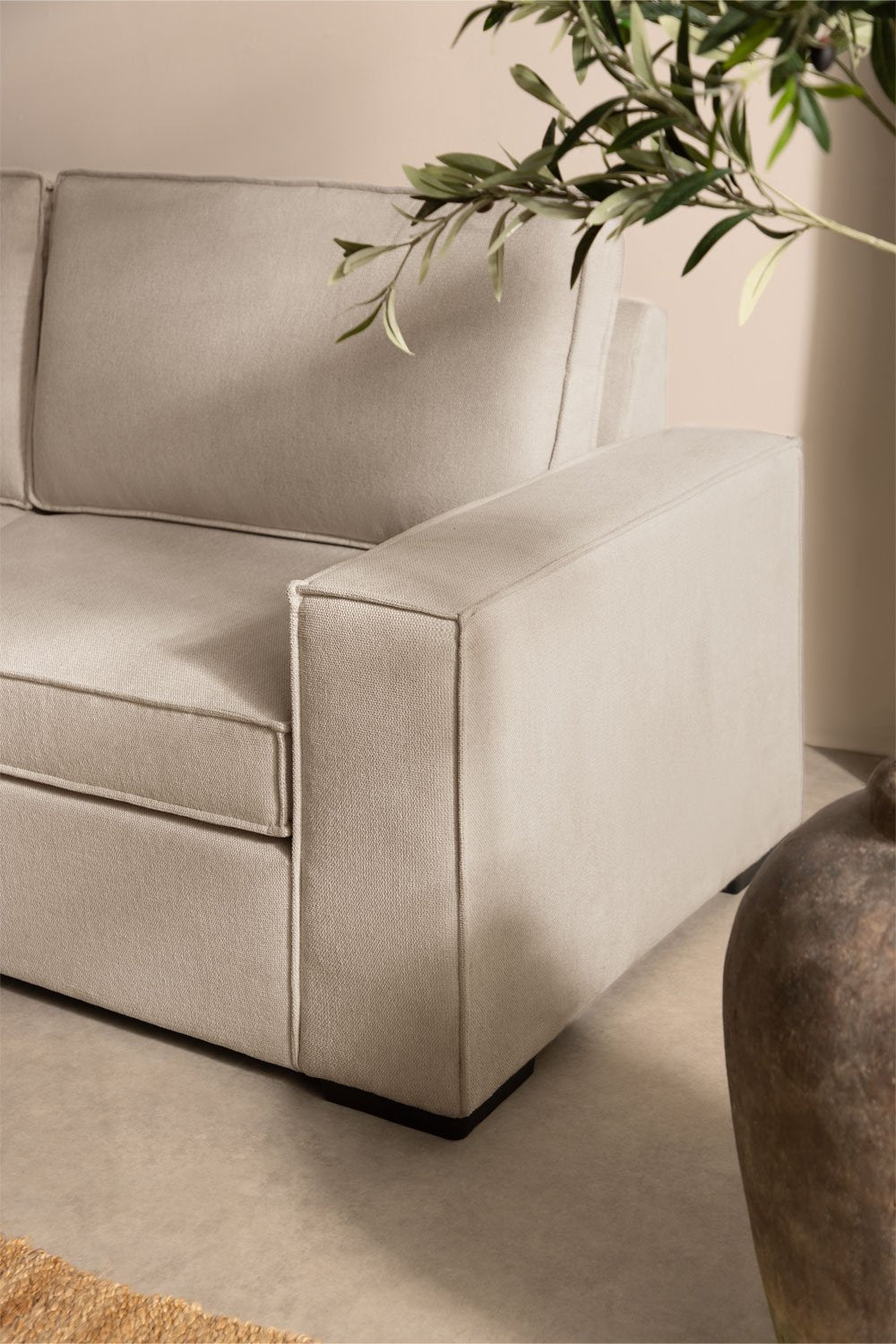 Išlankstoma trivietė sofa OLVAR iš audinio, smėlio spalvos