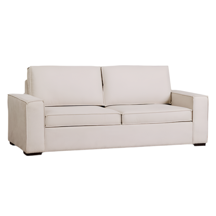 Išlankstoma trivietė sofa OLVAR iš audinio, smėlio spalvos