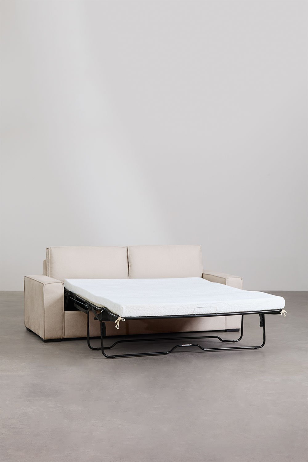 Išlankstoma trivietė sofa OLVAR iš audinio, smėlio spalvos