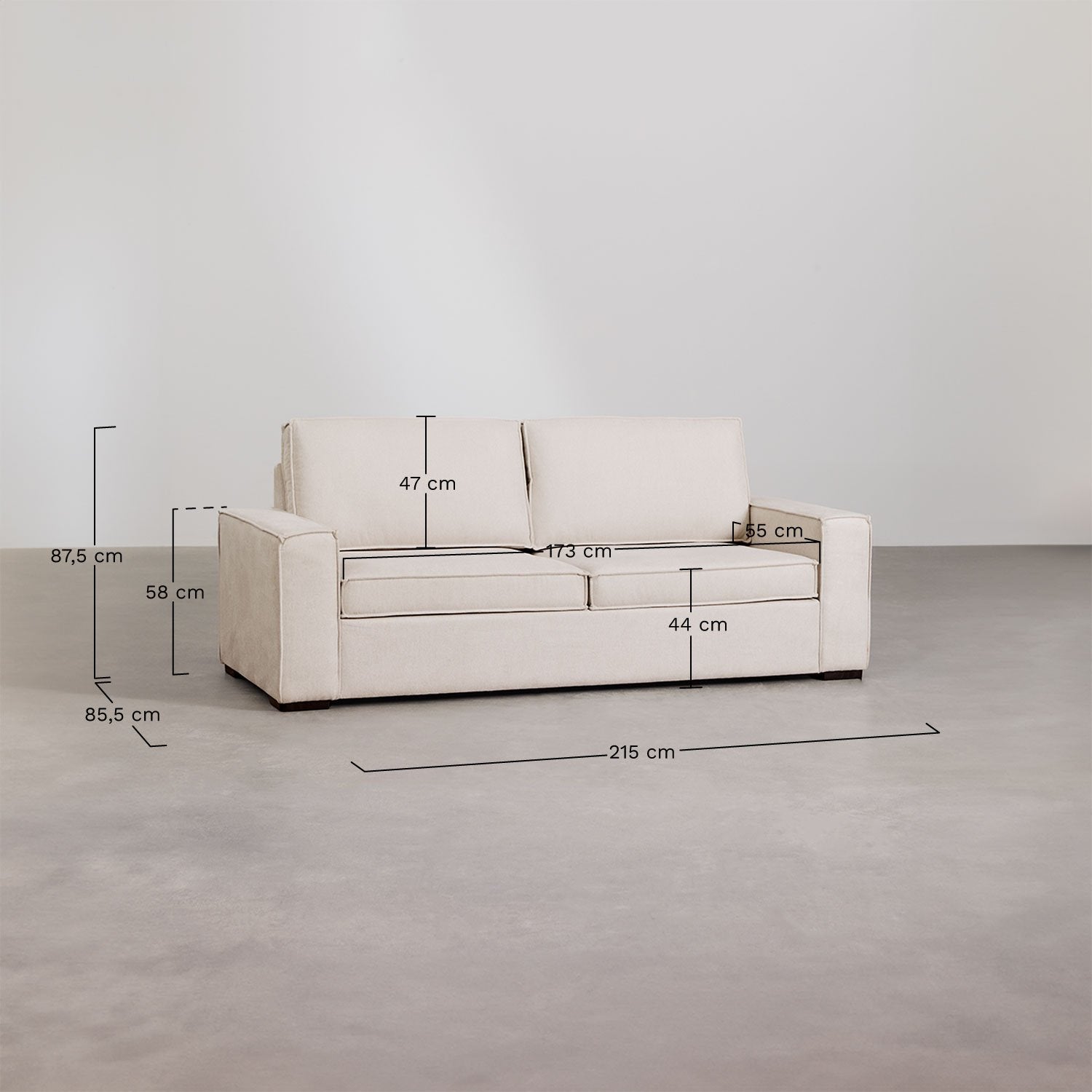 Išlankstoma trivietė sofa OLVAR iš audinio, smėlio spalvos