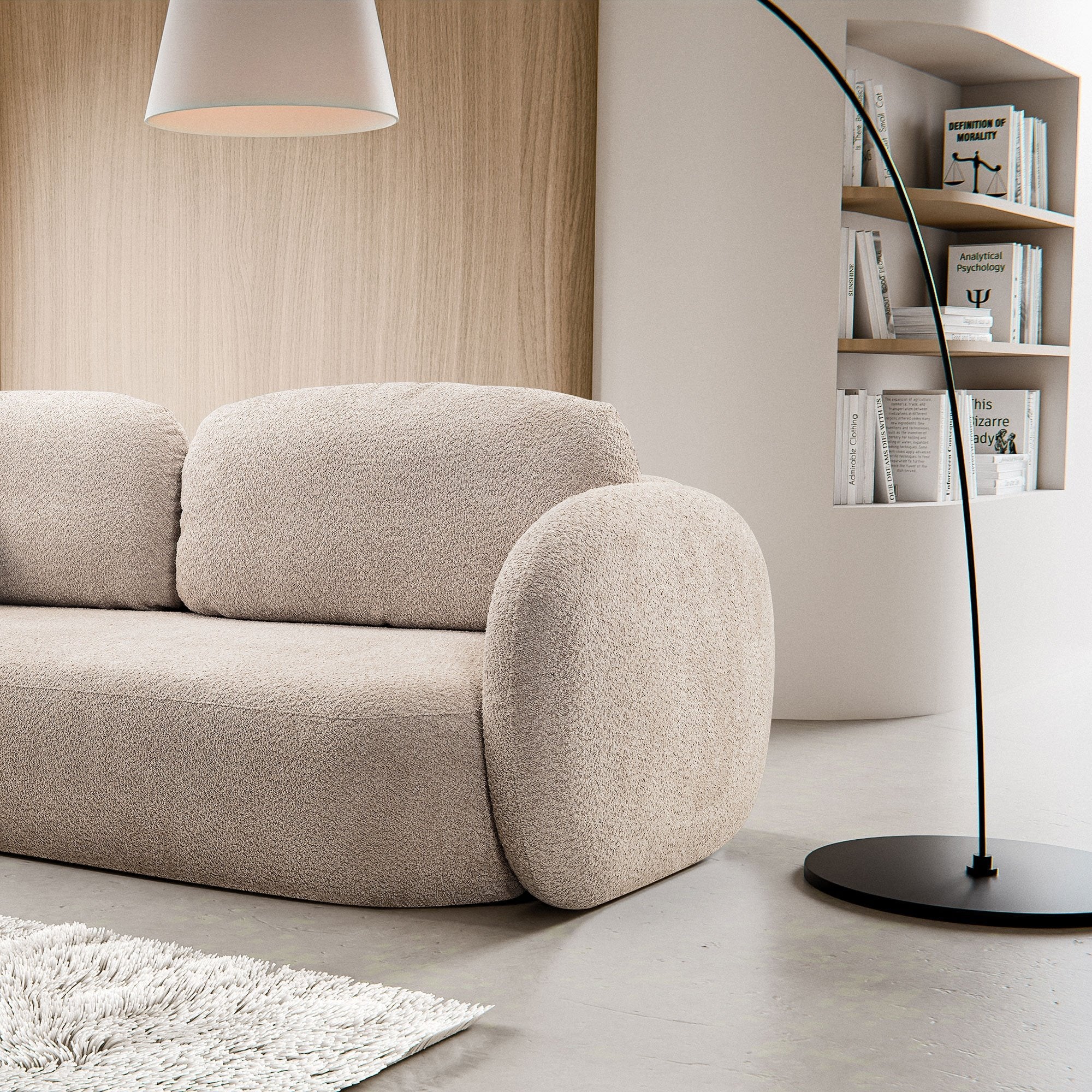Sofa lova OLIO, šviesiai smėlio bouclé