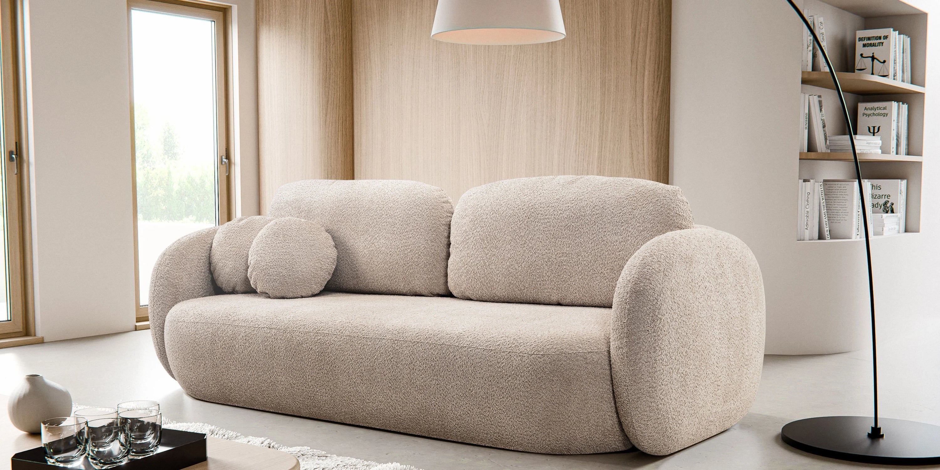 Sofa lova OLIO, šviesiai smėlio bouclé