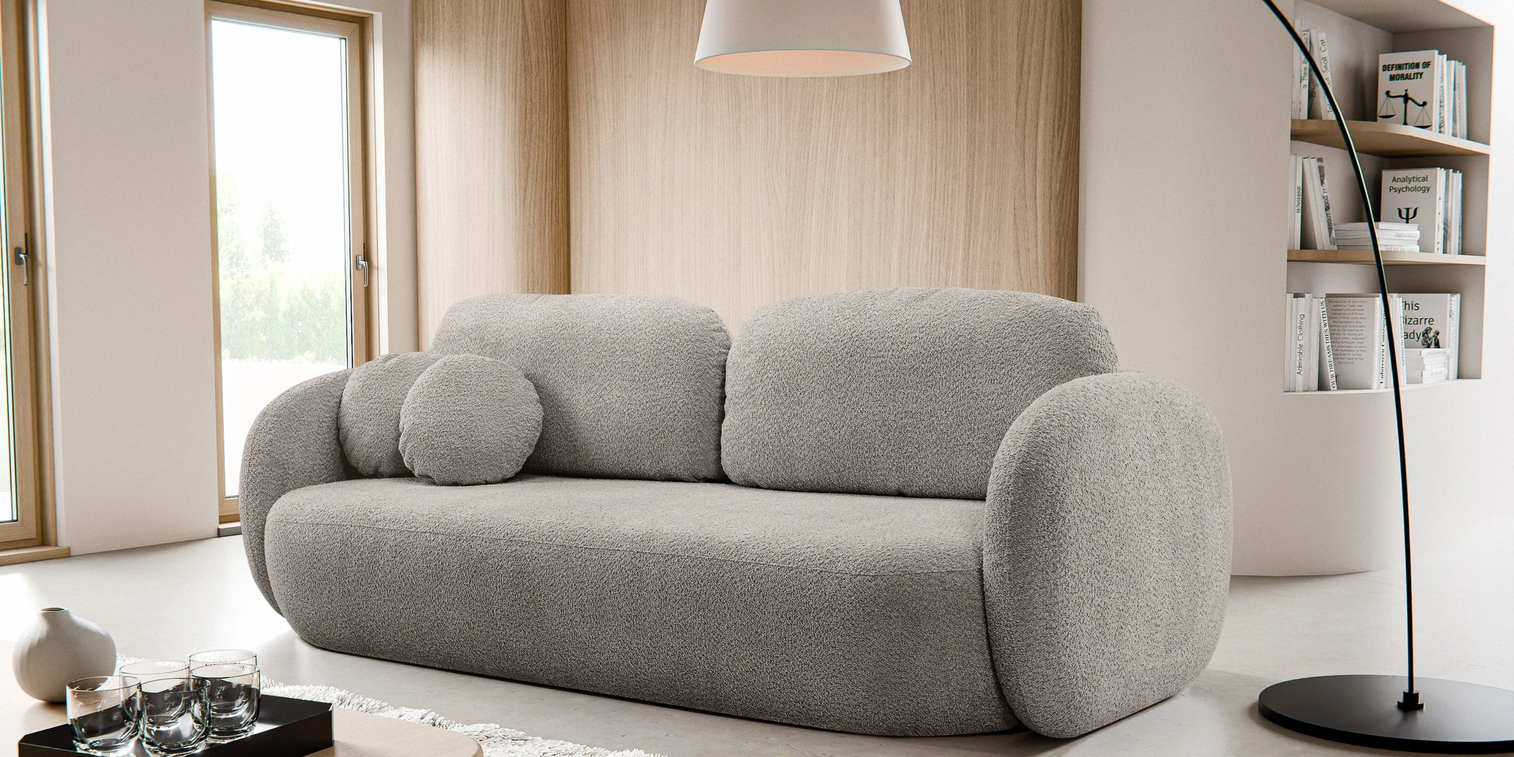 Sofa lova OLIO, pilkai ruda bouclé