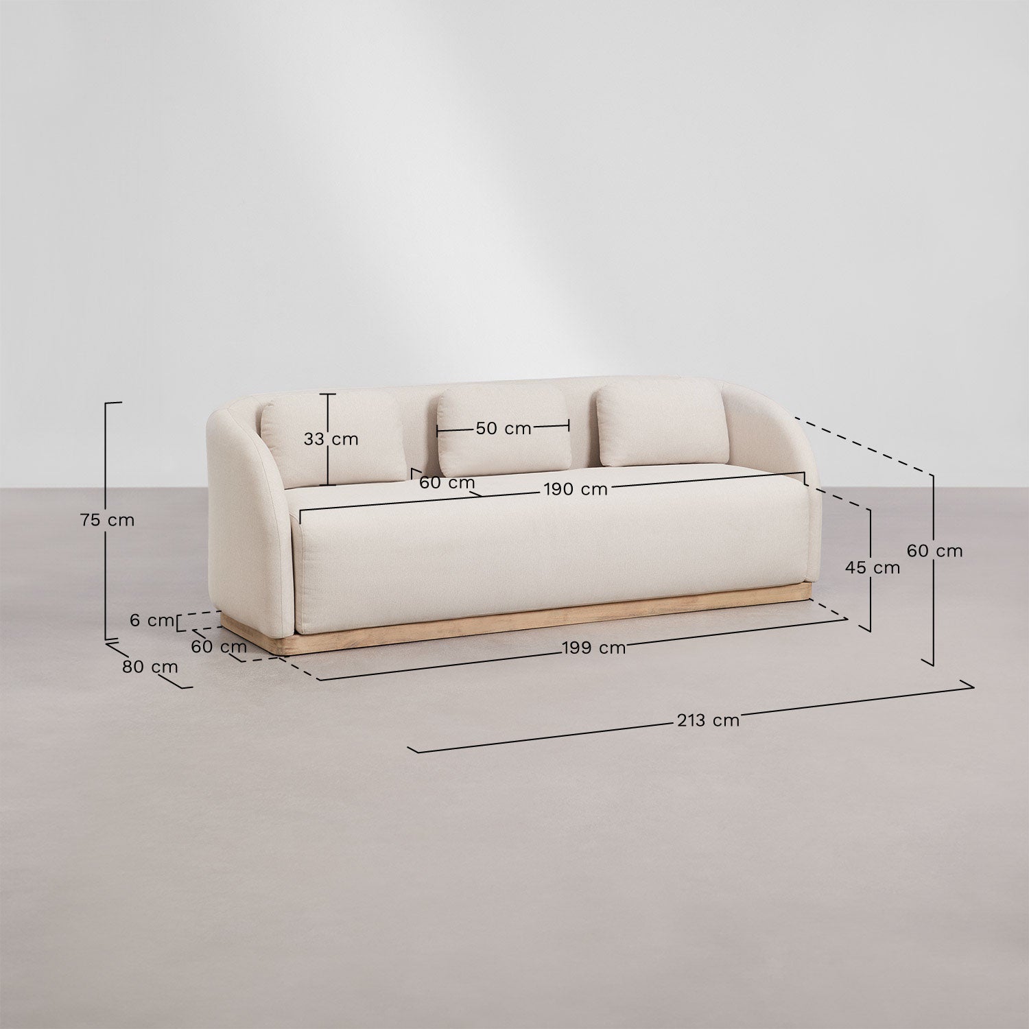 Sofa VERONA, 3 vietų, akacijos, su pagalvėlėmis