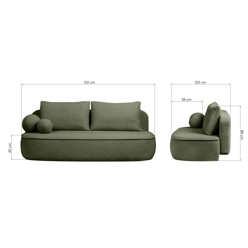 Sofa lova BELLA, žalias bouclé
