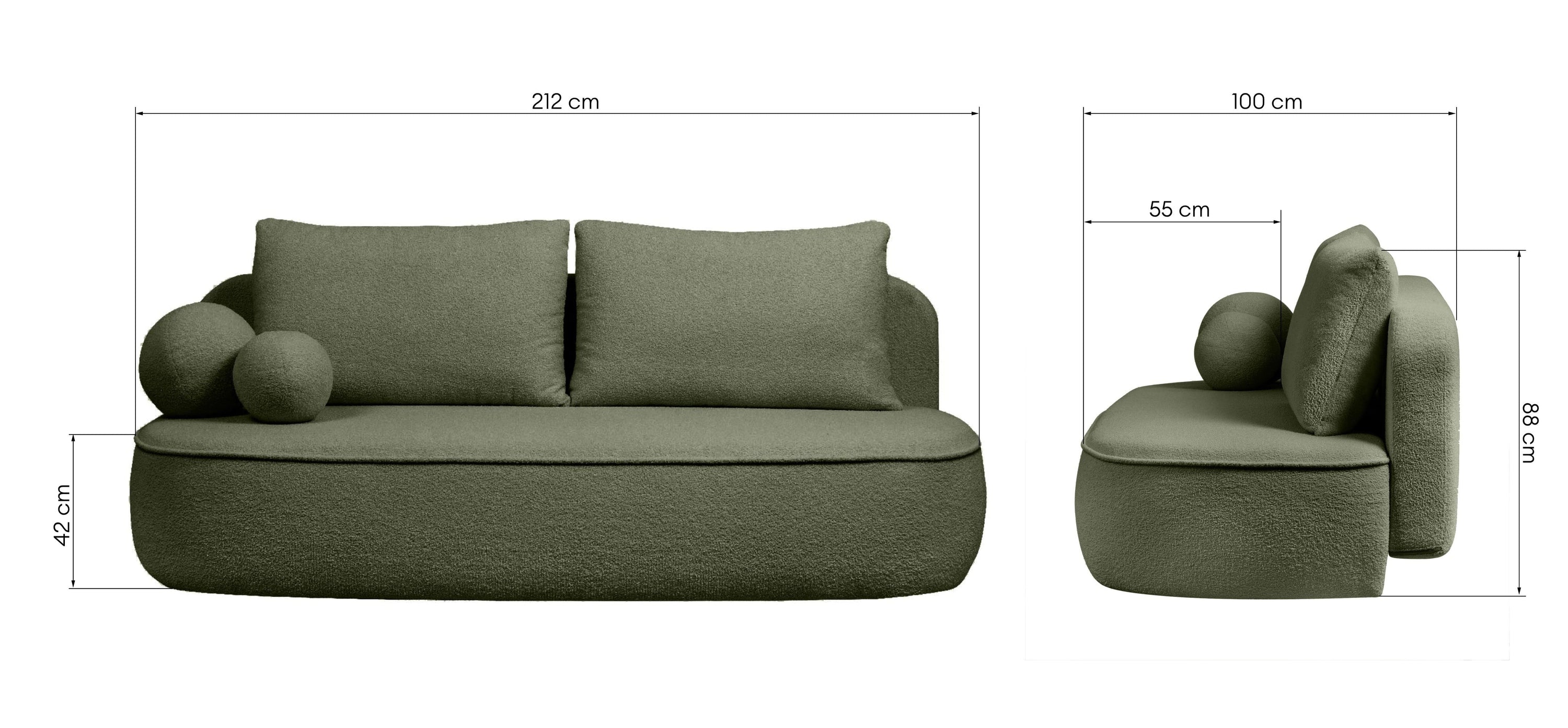 Sofa lova BELLA, žalias bouclé
